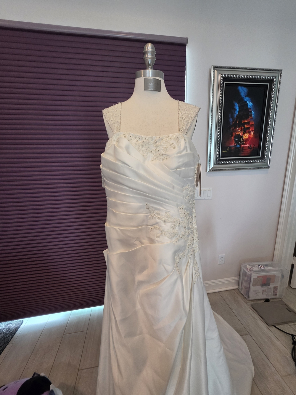 David's Bridal Ivory Wedding Dress - Strapless Beaded Bodice - Picture 5 of 8